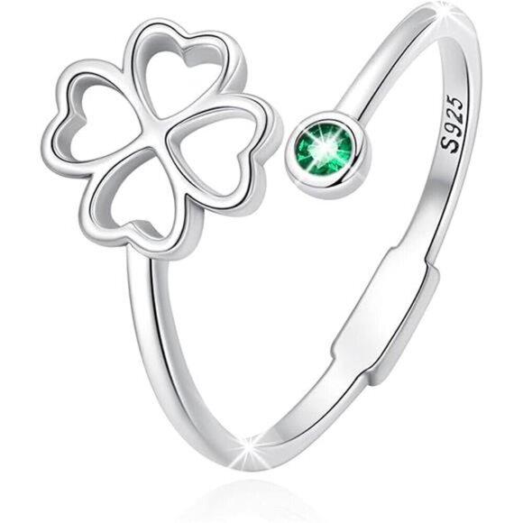 Adjustable Clover Leaf Ring 925 Sterling Silver Jewelry Comes with Good Luck - Picture 7 of 7